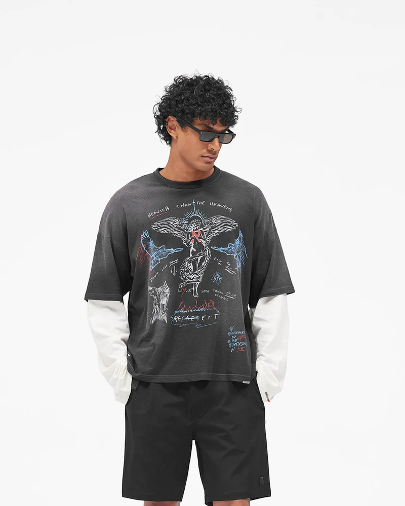 Heavier Than The Heavens Long Sleeve T-Shirt - Washed Black