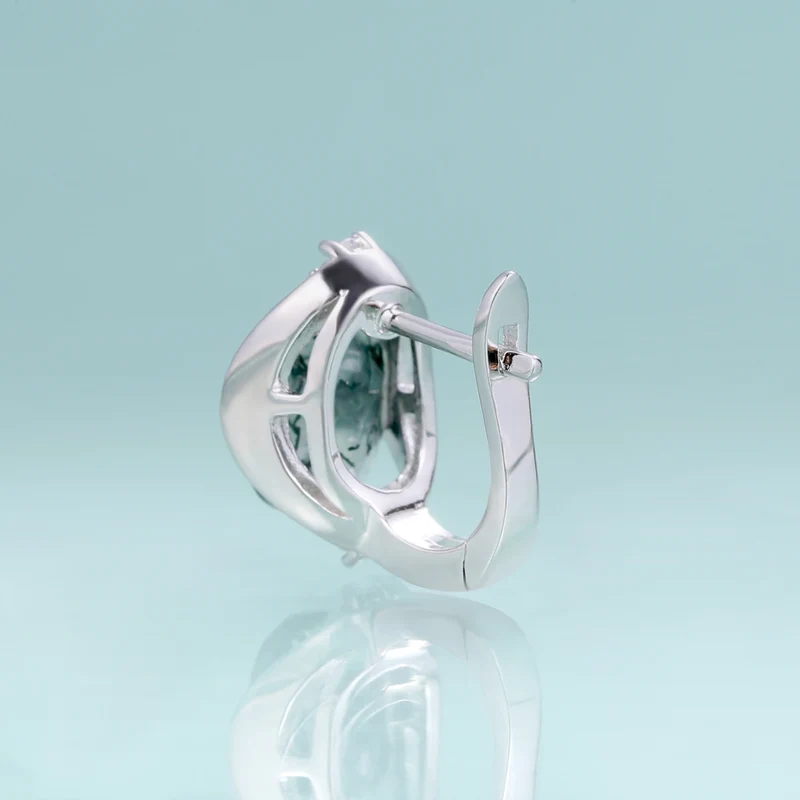 Moss agate silver earrings with natural oval moss agate gemstones and diamond cz stones