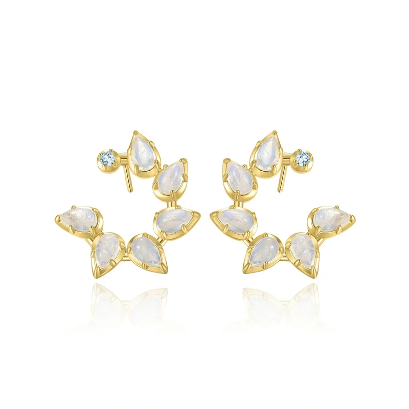 Cluster stud earrings with natural moonstones and blue topaz bridal cluster earrings