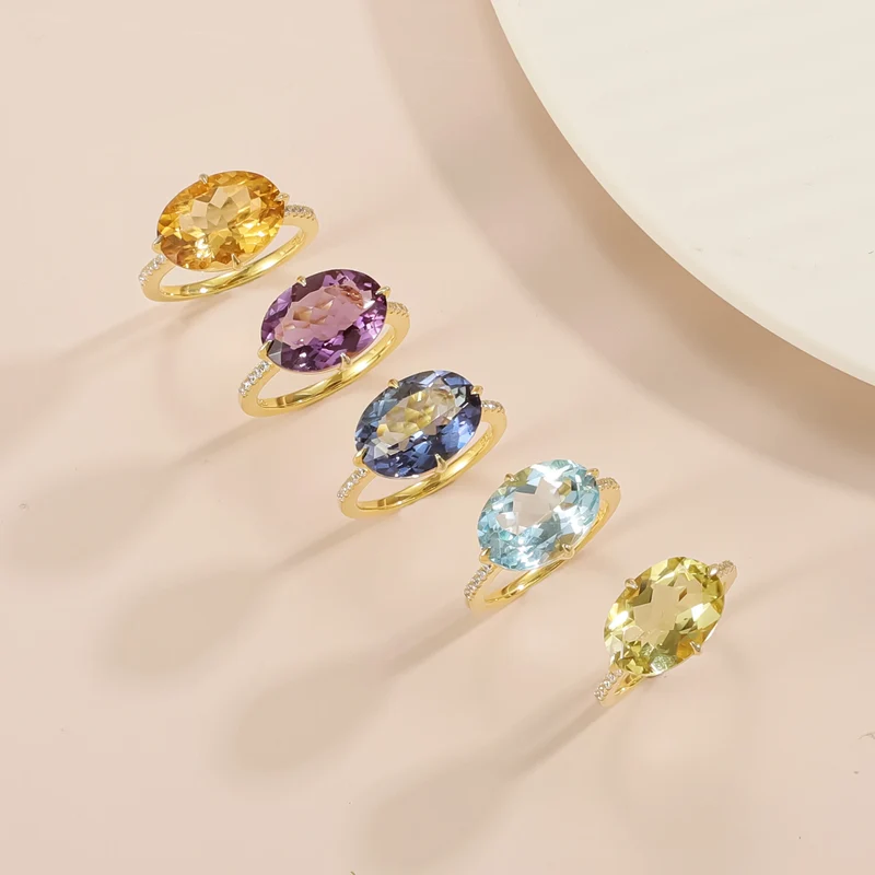 Cocktail rings with large oval gemstones amethyst topaz citrine lemon quartz mystic quartz