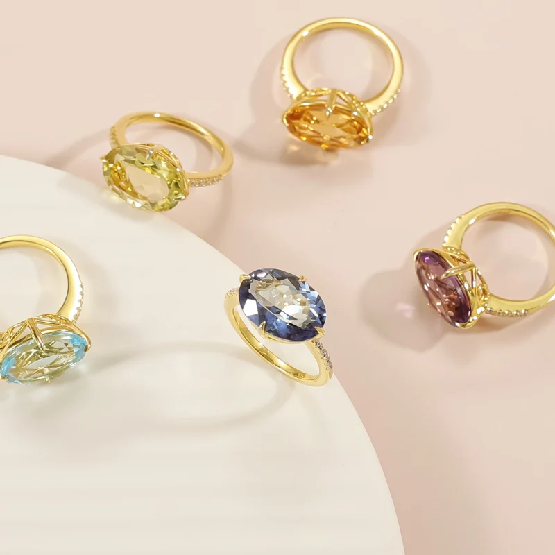 Cocktail rings with large oval gemstones amethyst topaz citrine lemon quartz mystic quartz