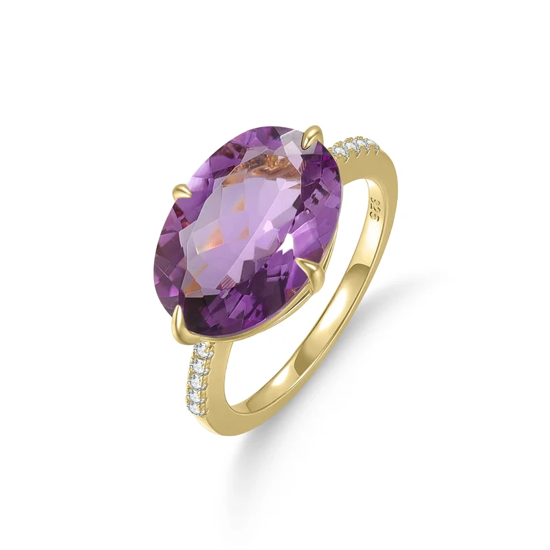 Cocktail rings with large oval gemstones amethyst topaz citrine lemon quartz mystic quartz