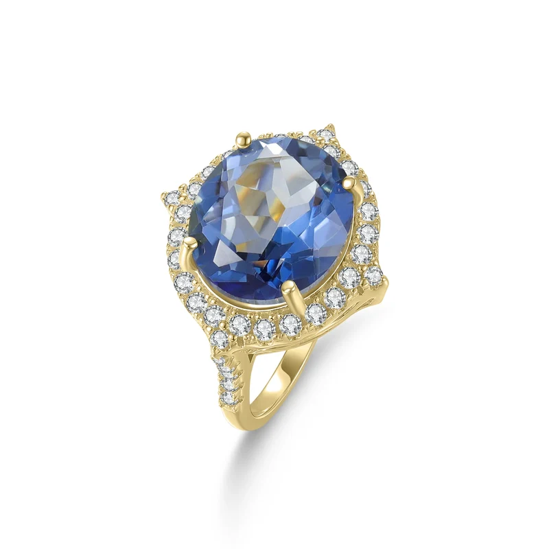 Mystic quartz ring engagement ring with a large blue mystic quartz propose ring unique ring