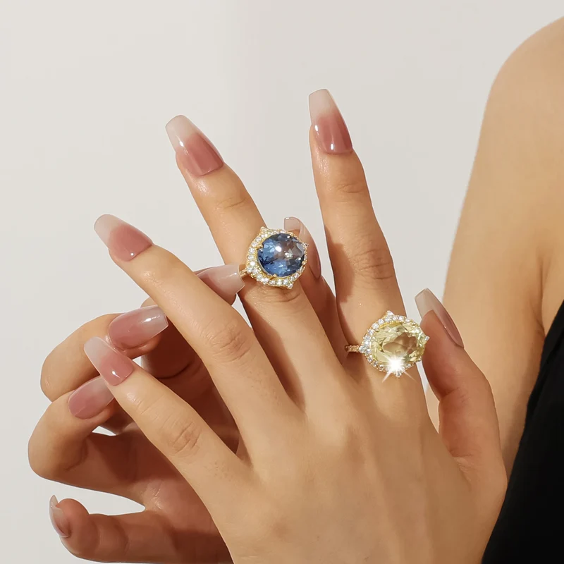 Lemon citrine ring engagement ring with a large yellow citrine and clear cz cocktail ring