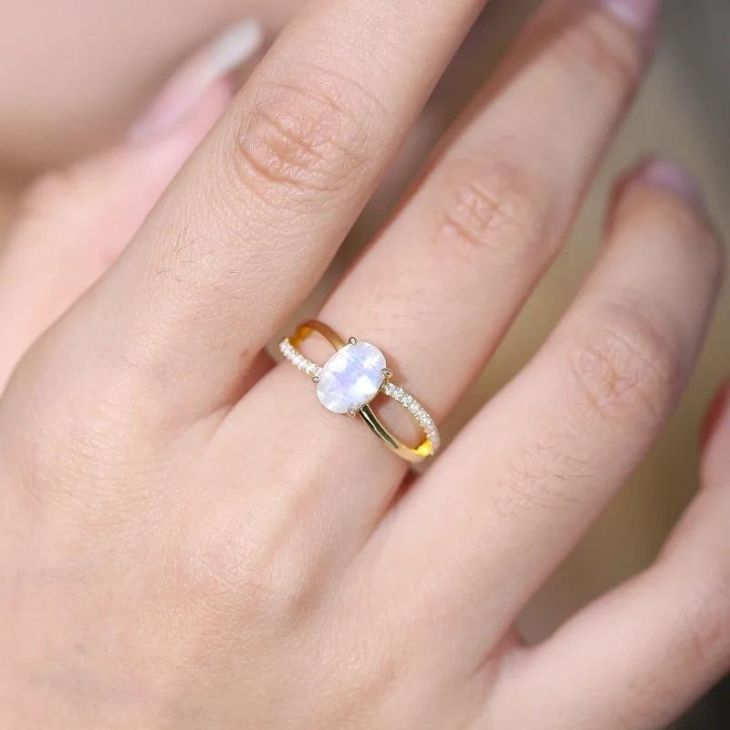 Victorian moonstone ring double layers with cz gold ring for women