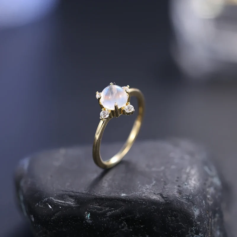 Gold moonstone ring moonstone stackable ring simple engagement ring