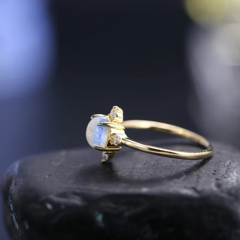 Gold moonstone ring moonstone stackable ring simple engagement ring