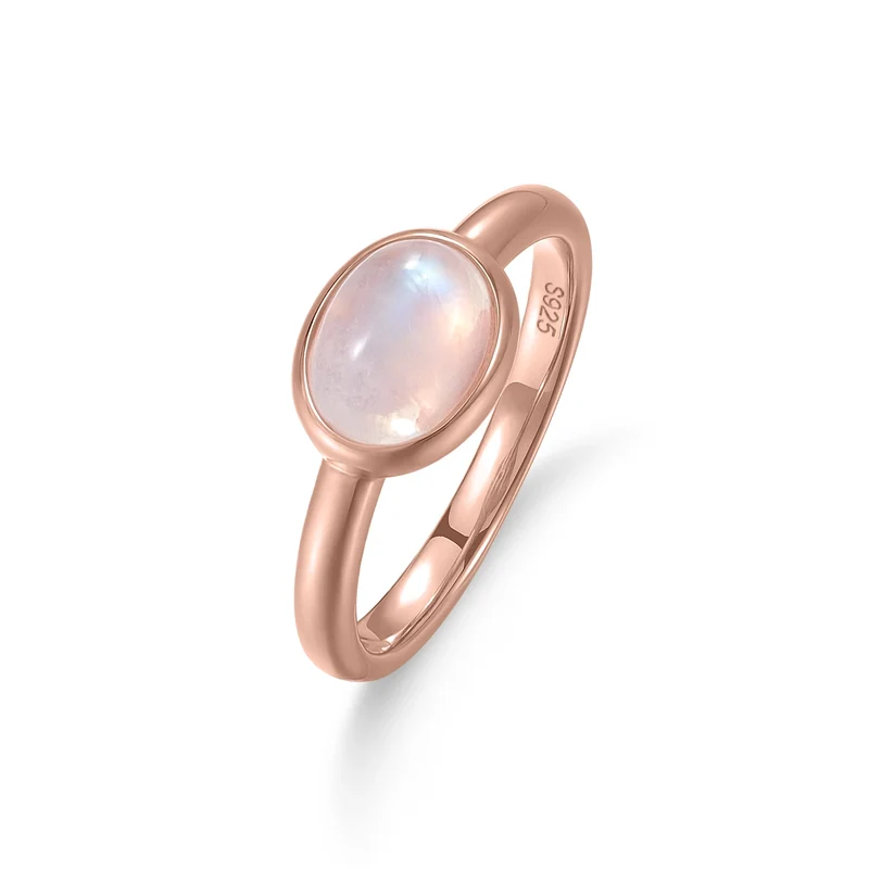Moonstone bezel ring with an oval moonstone rose gold ring mother's ring