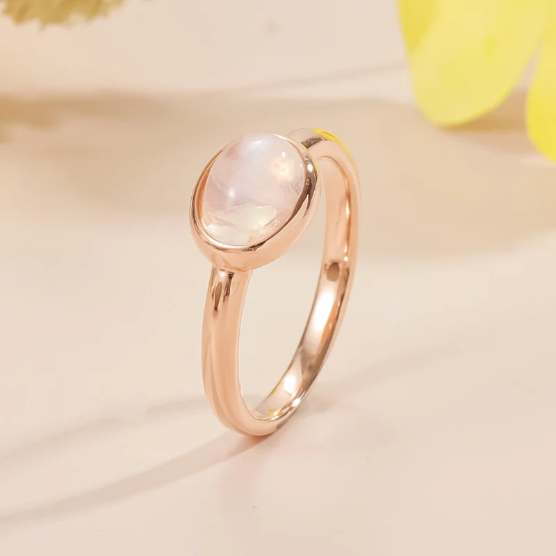 Moonstone bezel ring with an oval moonstone rose gold ring mother's ring