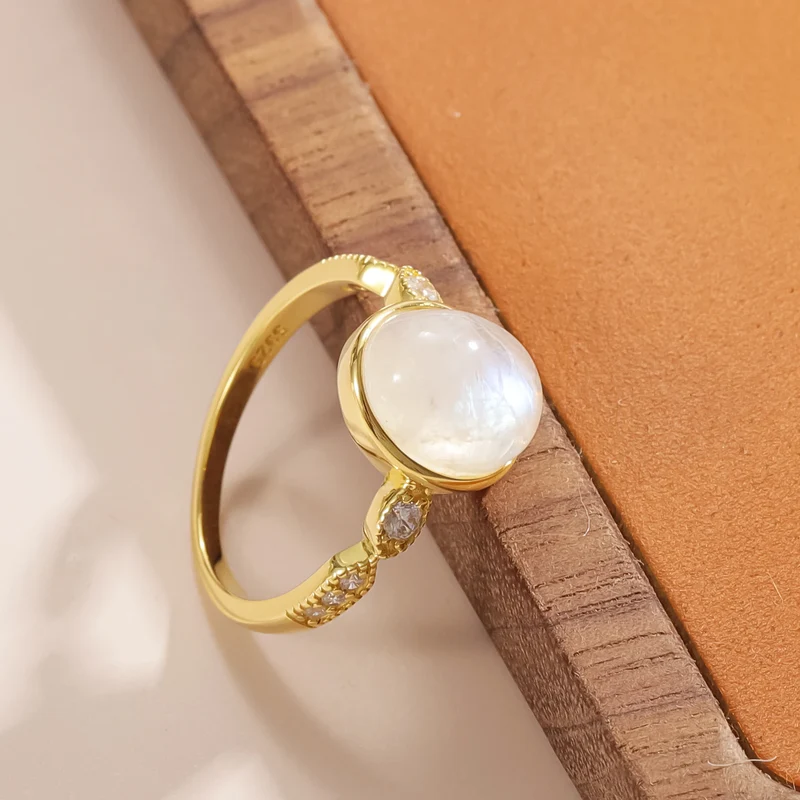 Big moonstone ring with a huge moonstone and cz cocktail ring birthstone ring