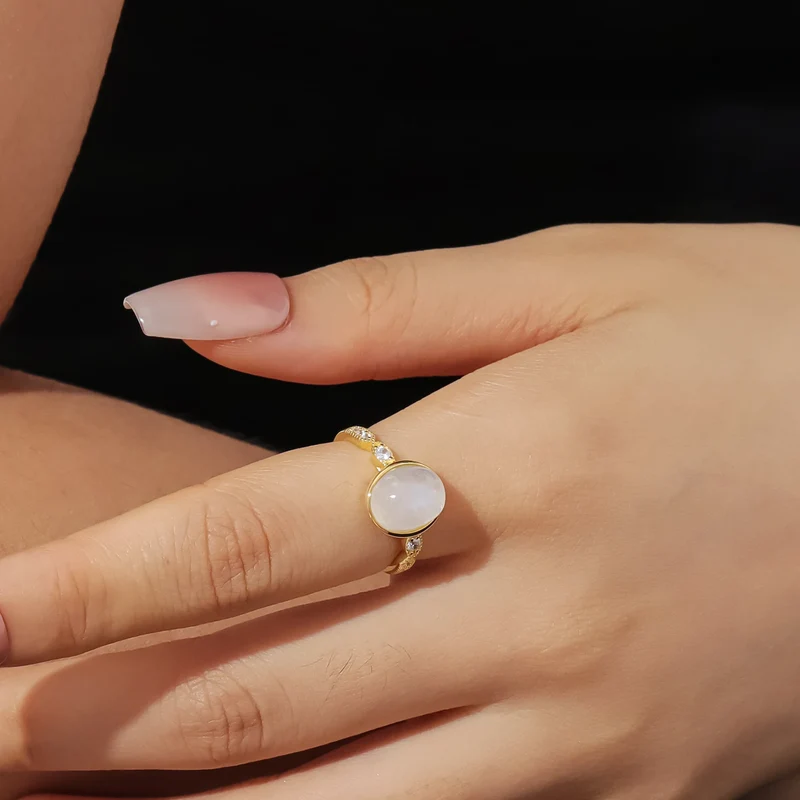 Big moonstone ring with a huge moonstone and cz cocktail ring birthstone ring