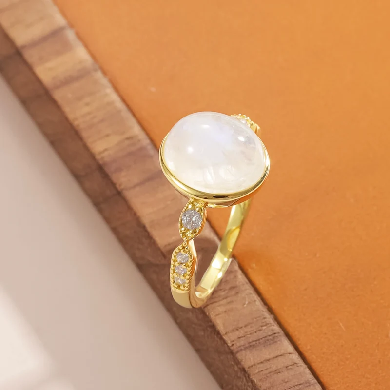Big moonstone ring with a huge moonstone and cz cocktail ring birthstone ring