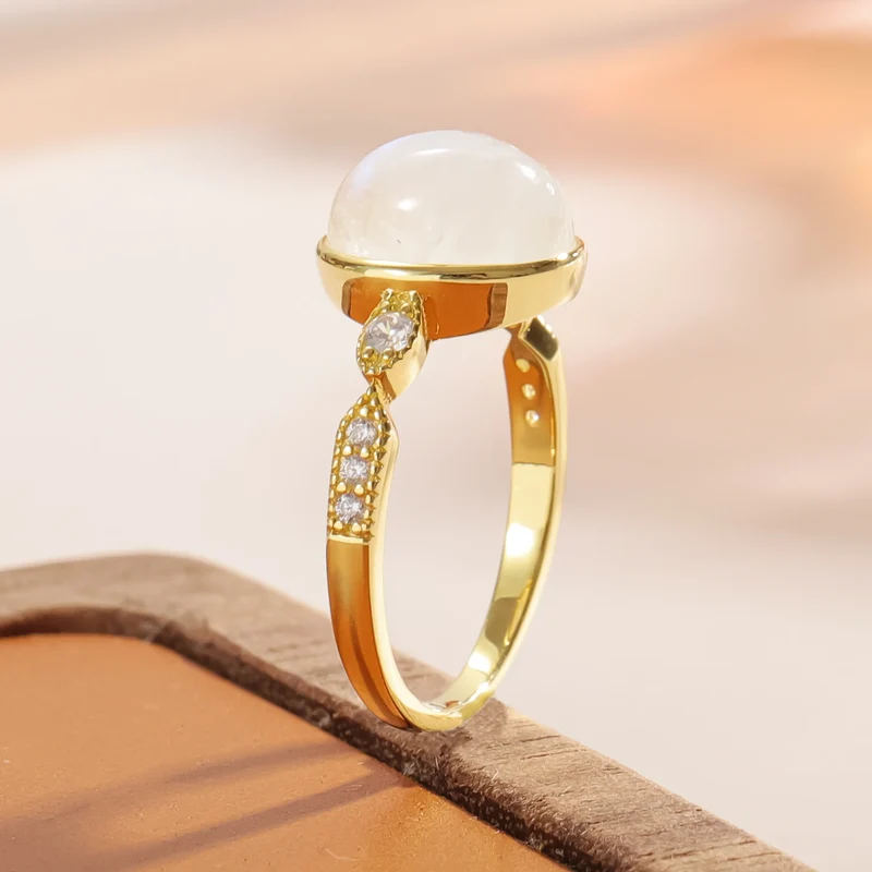 Big moonstone ring with a huge moonstone and cz cocktail ring birthstone ring