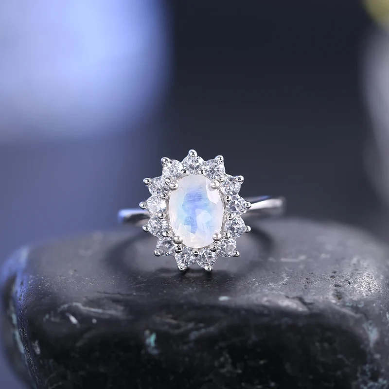 Moonstone and diamond cz ring (Mini) with an oval moonstone and cz promise ring for her
