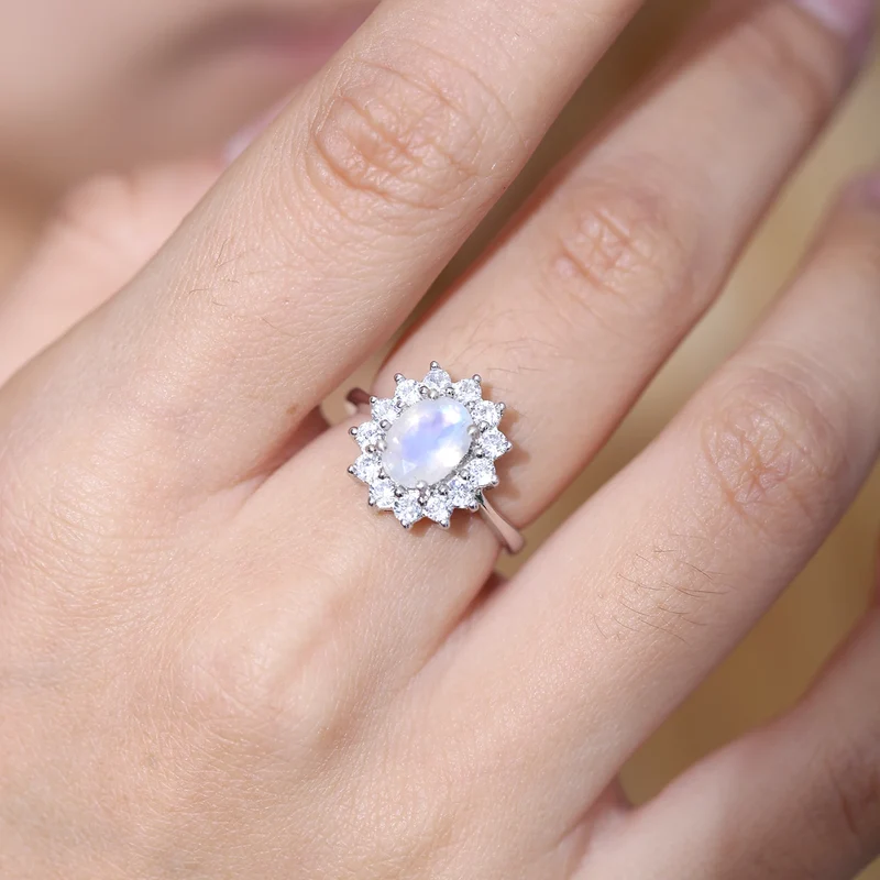 Moonstone and diamond cz ring (Mini) with an oval moonstone and cz promise ring for her