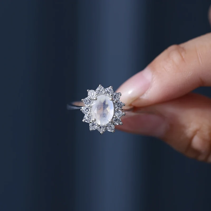 Moonstone and diamond cz ring (Mini) with an oval moonstone and cz promise ring for her