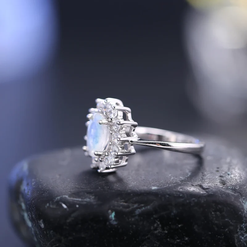Moonstone and diamond cz ring (Mini) with an oval moonstone and cz promise ring for her