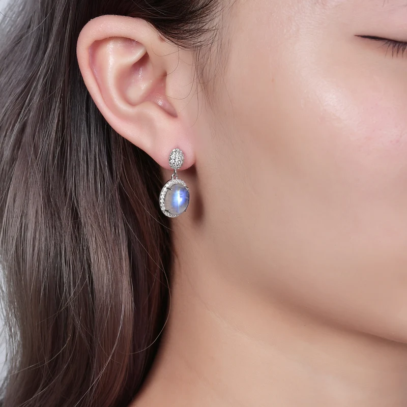 Large moonstone earrings with an oval moonstone dangle moonstone bridal earrings