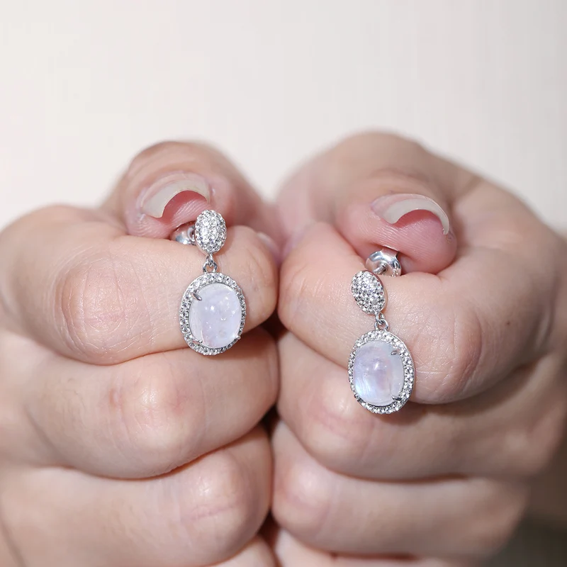 Large moonstone earrings with an oval moonstone dangle moonstone bridal earrings