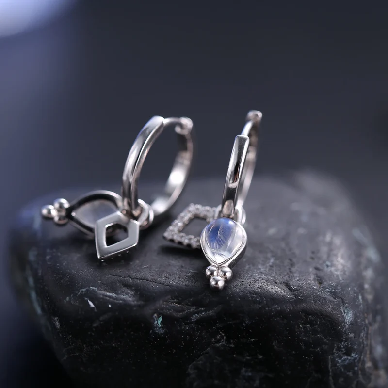 Moonstone drop earrings with teardrop moonstones three dots and cz short hoop earrings