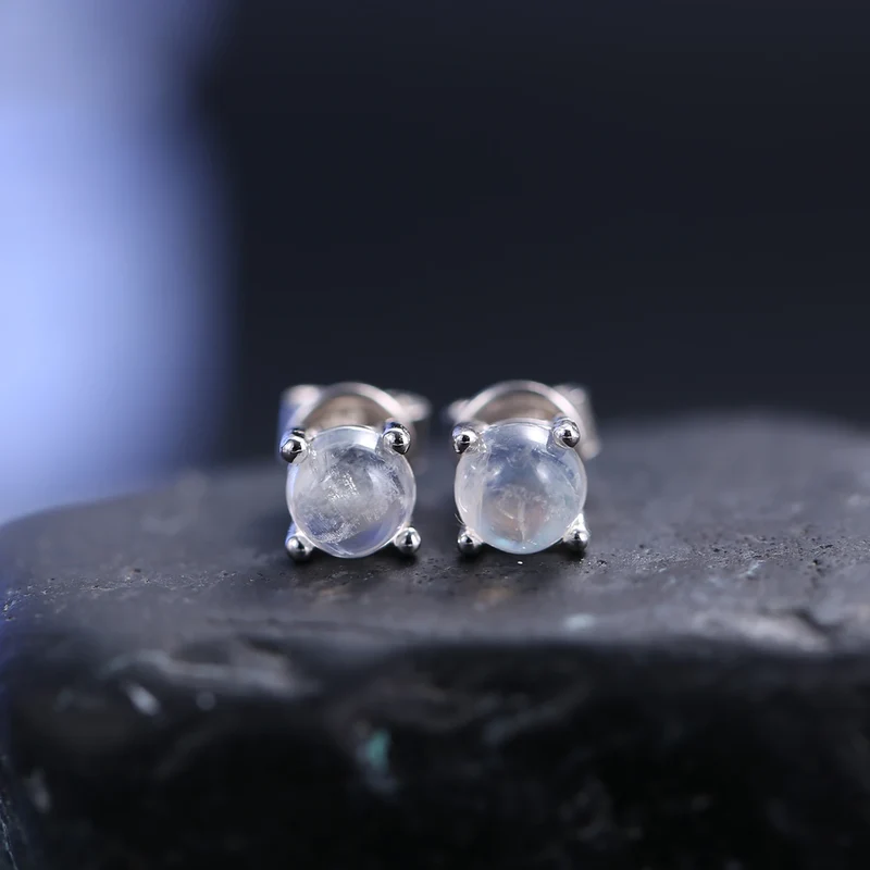 Sterling silver moonstone earrings simple and tiny ear studs clear ear studs
