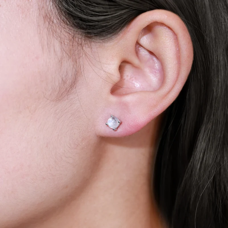 Sterling silver moonstone earrings simple and tiny ear studs clear ear studs