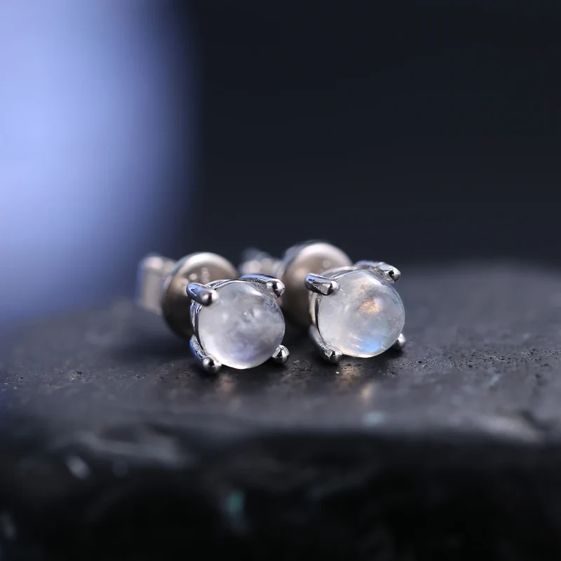 Sterling silver moonstone earrings simple and tiny ear studs clear ear studs