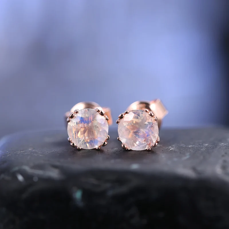Real moonstone earrings tiny and cute rose gold stud earrings