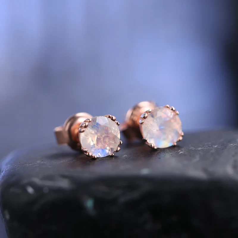 Real moonstone earrings tiny and cute rose gold stud earrings