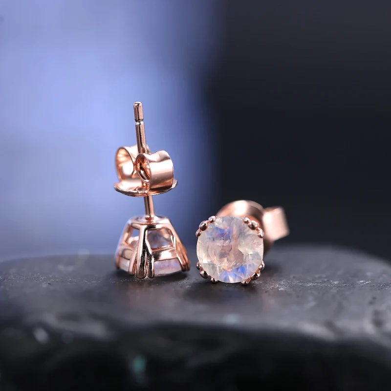 Real moonstone earrings tiny and cute rose gold stud earrings