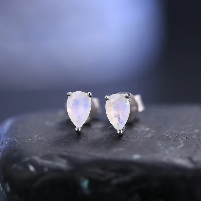 Silver moonstone earrings with teardrop moonstones stud earrings for ladies