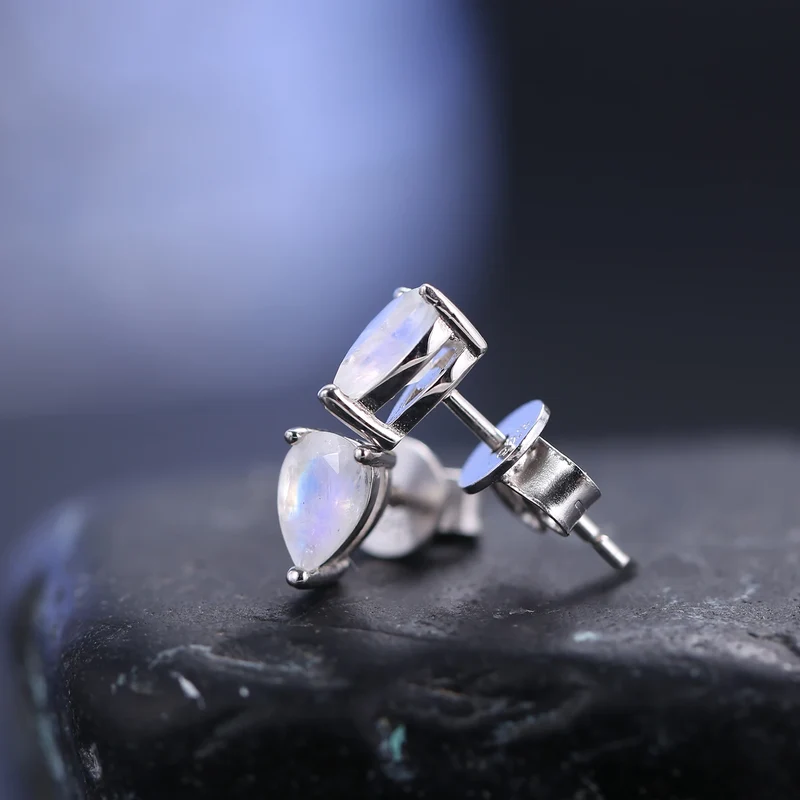 Silver moonstone earrings with teardrop moonstones stud earrings for ladies