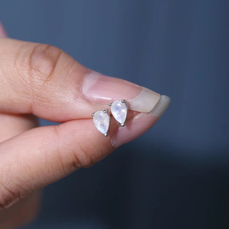 Silver moonstone earrings with teardrop moonstones stud earrings for ladies