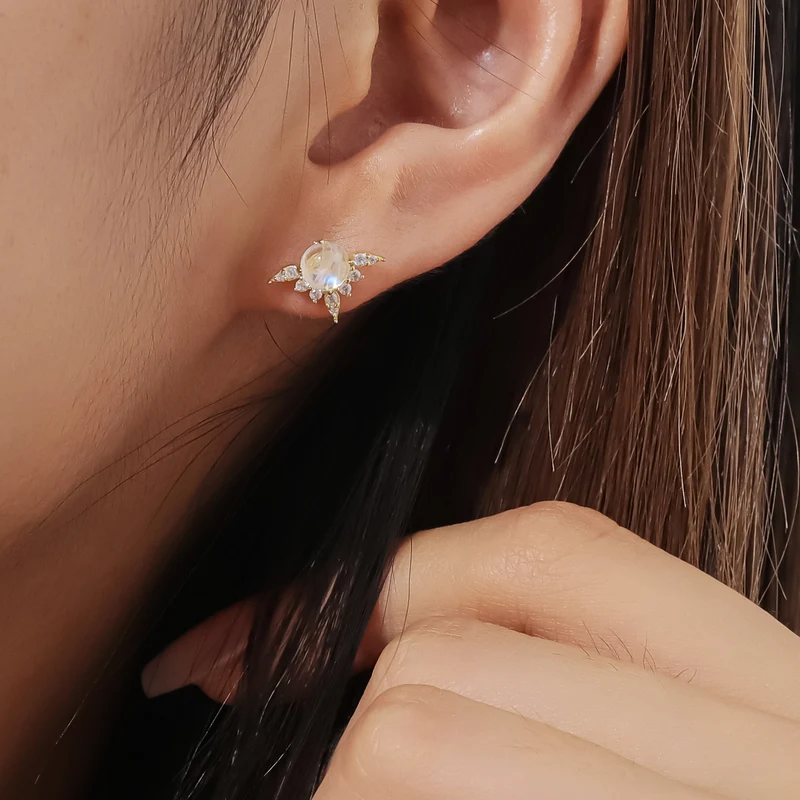 Moonstone stud earrings with natural blue moonstone gold earring studs small earrings