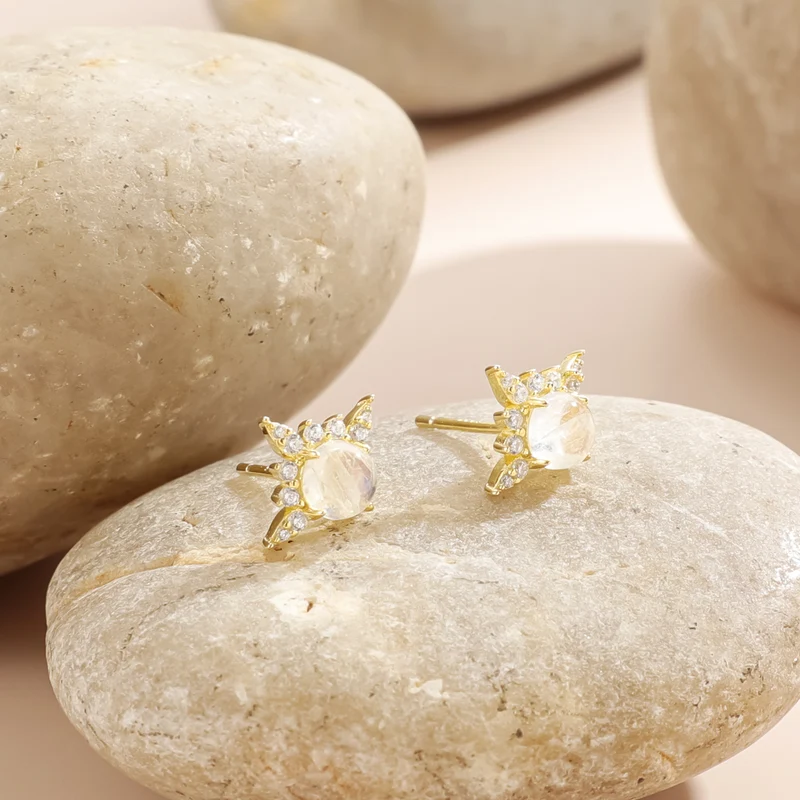 Moonstone stud earrings with natural blue moonstone gold earring studs small earrings