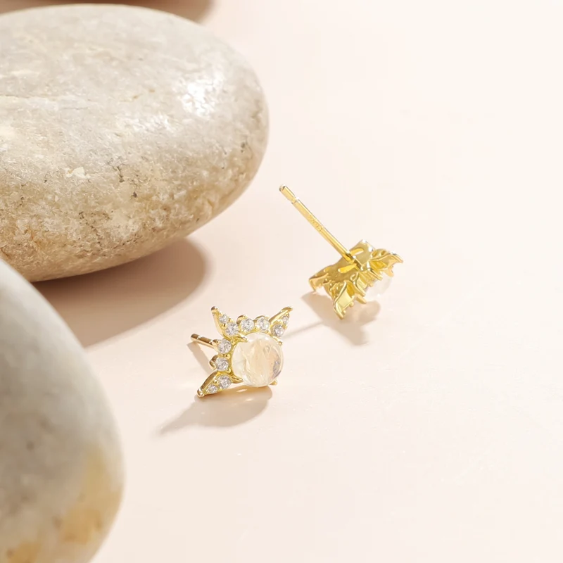 Moonstone stud earrings with natural blue moonstone gold earring studs small earrings