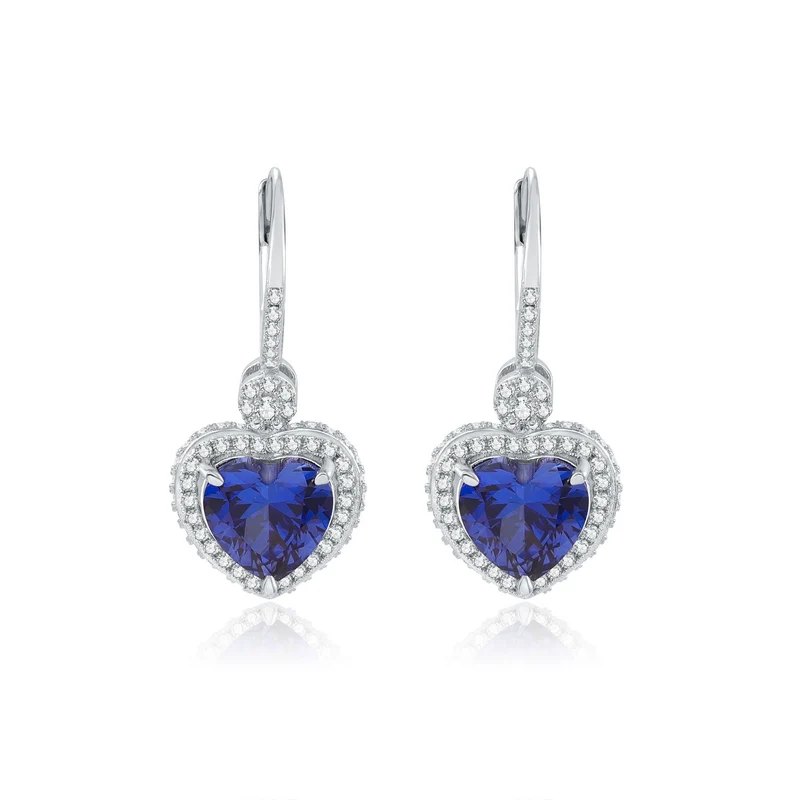 Blue sapphire heart earrings birthstone earrings silver dangle hoop earrings for women vintage-style