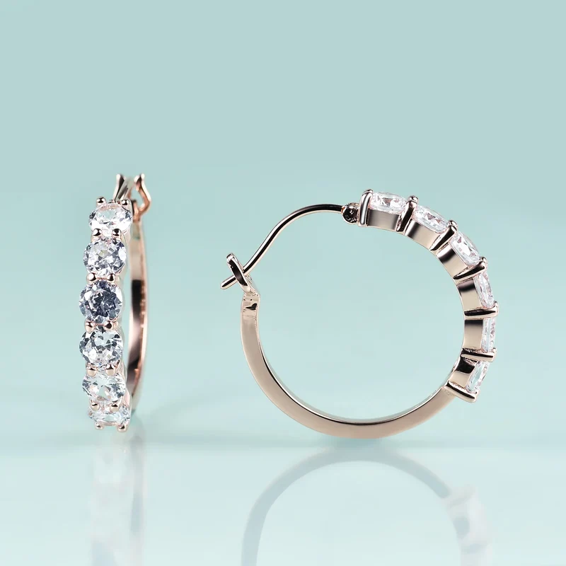 Eternity earrings with six clear red blue green diamond cz in gold big hoop earrings