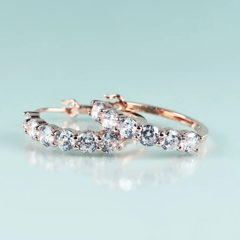 Eternity earrings with six clear red blue green diamond cz in gold big hoop earrings