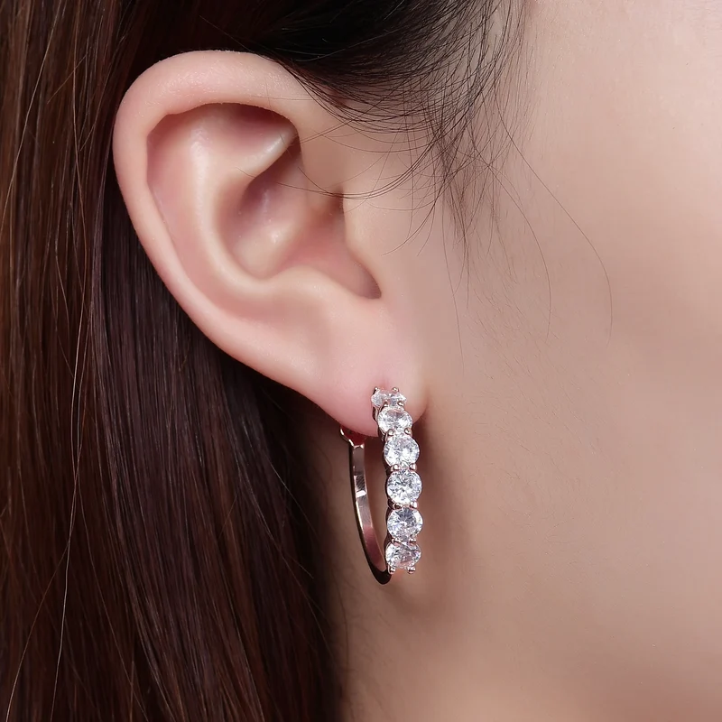 Eternity earrings with six clear red blue green diamond cz in gold big hoop earrings
