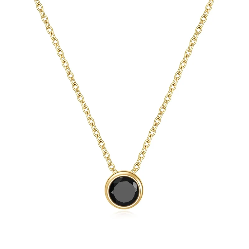 Black pendant necklace with a black diamond cz stone unique and dainty gold necklace