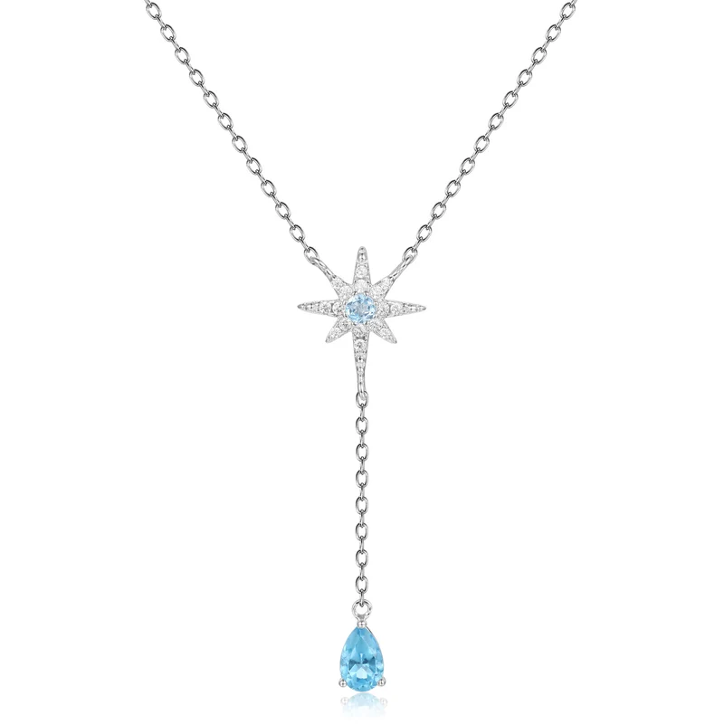 Blue topaz necklace in a star shape with a topaz pendant lariat necklace bridal necklace