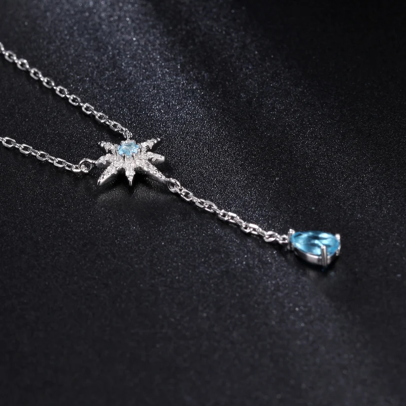 Blue topaz necklace in a star shape with a topaz pendant lariat necklace bridal necklace