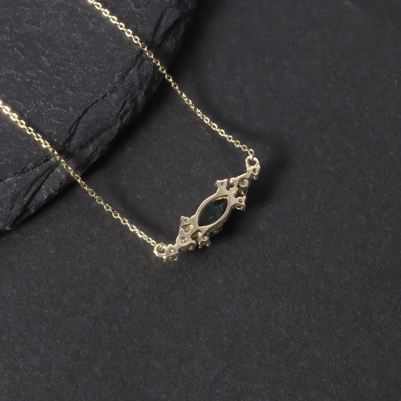 Moss agate pendant necklace with a marquise stone rose gold necklace