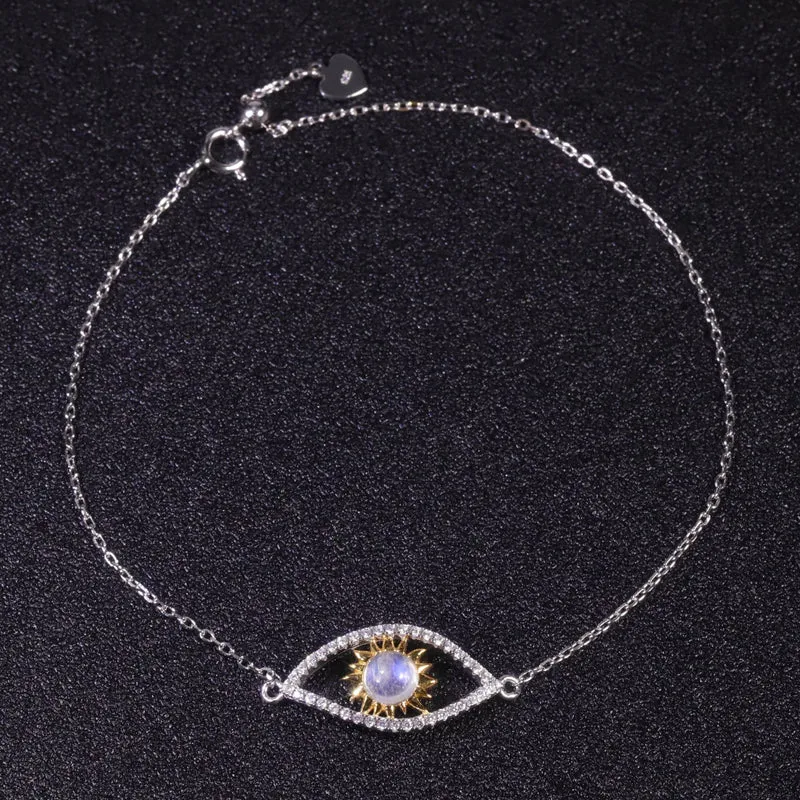 Evil Eye bracelet with a real moonstone silver moonstone bracelet birthstone bracelet