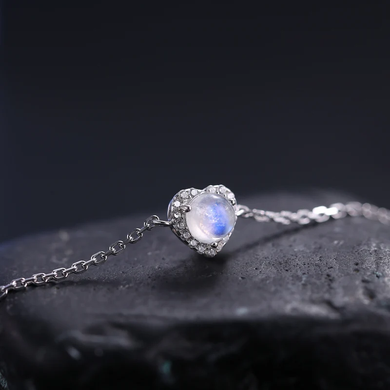 Real moonstone bracelet in a heart shape love bracelet silver moonstone bracelet