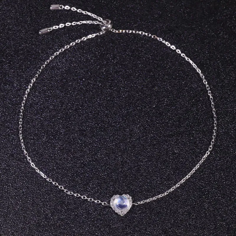 Real moonstone bracelet in a heart shape love bracelet silver moonstone bracelet