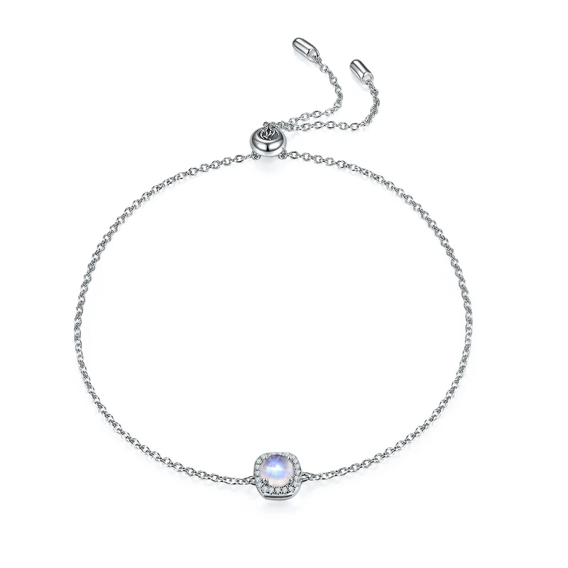 Moonstone bracelet with a round moonstone dainty and classic charm bracelet for women silver bracelet