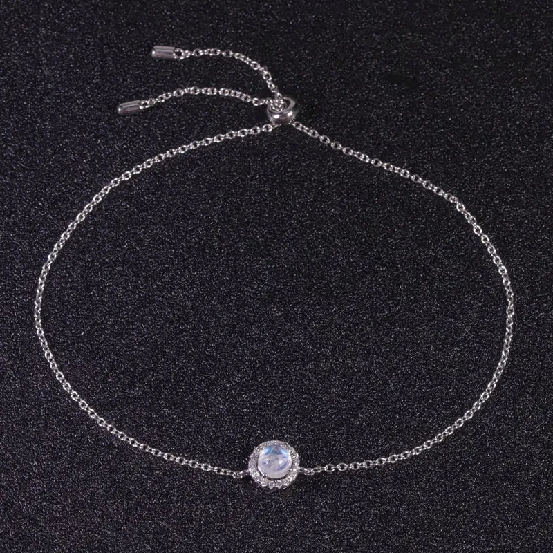 Moonstone bracelet with a round moonstone dainty and classic charm bracelet for women silver bracelet