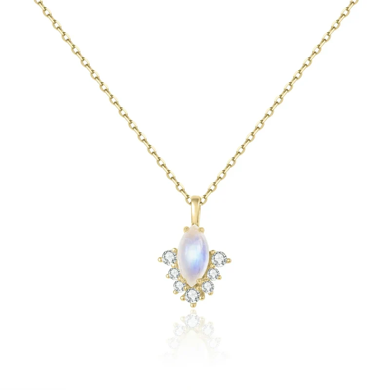 Dainty moonstone necklace with diamond cz stones cute necklace